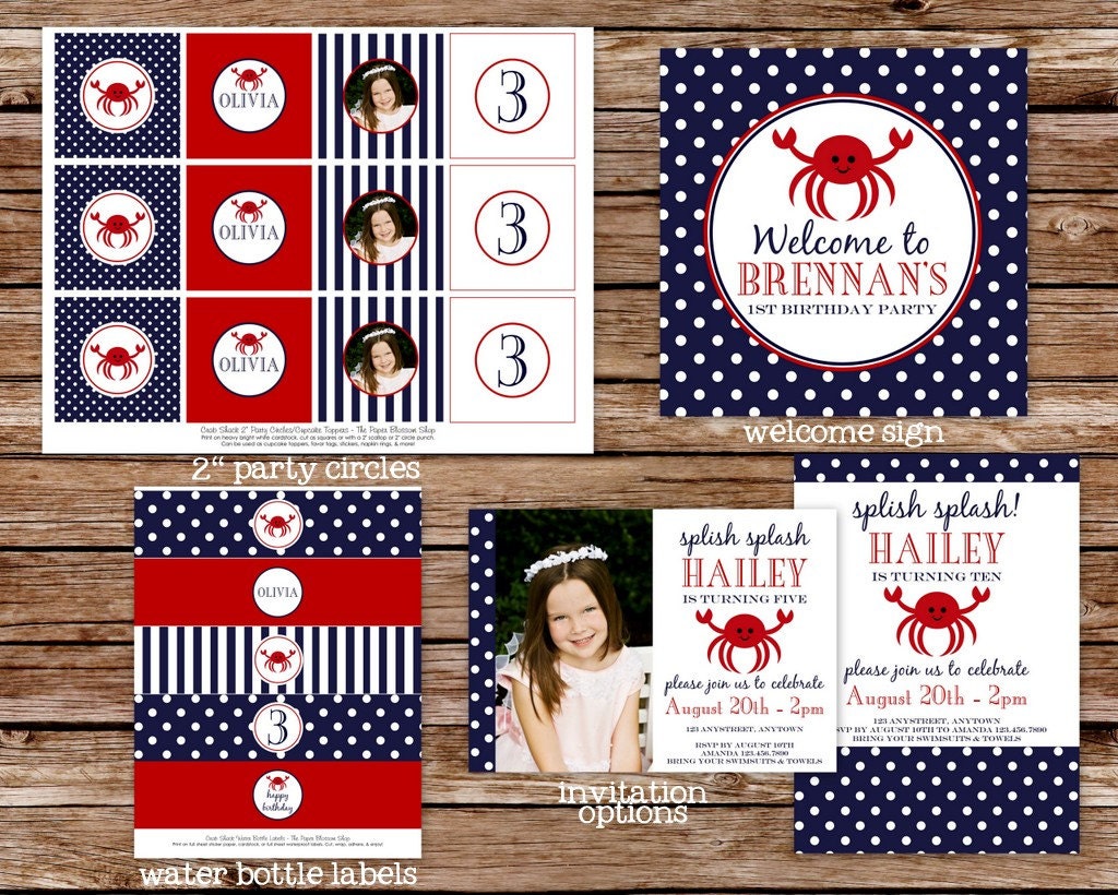 Printable Nautical Crab Birthday Party Package