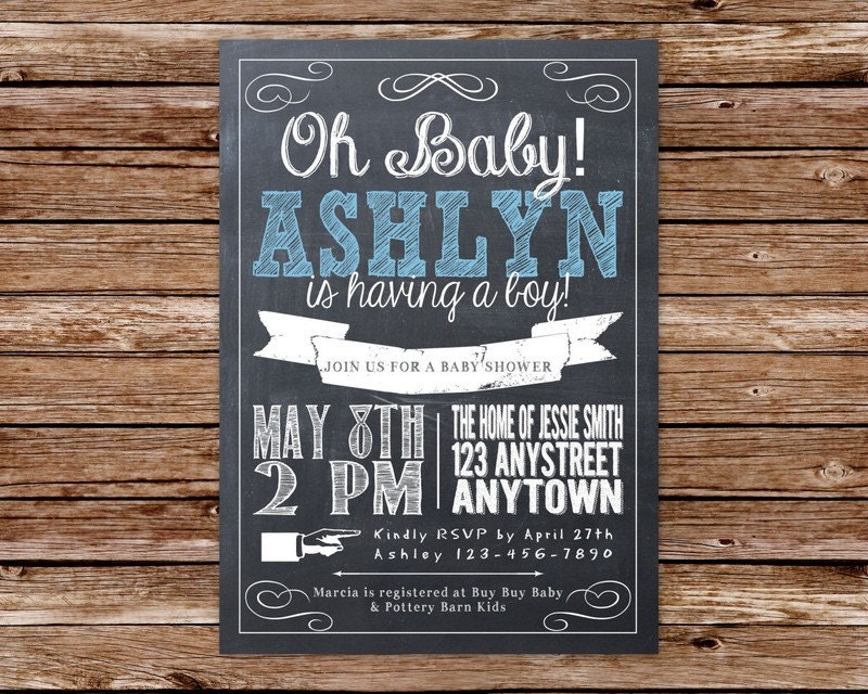 Custom Printable Chalkboard Boy Baby Shower Invitation Il_170x135