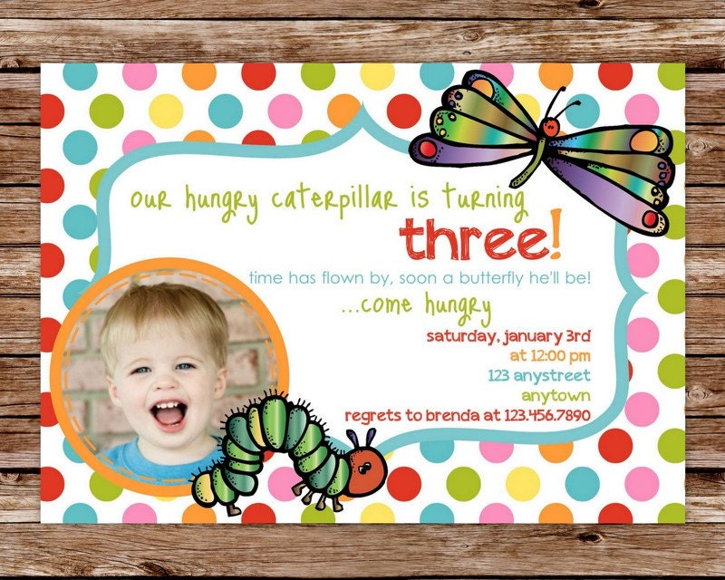Custom Printable Very Hungry Caterpillar Inspired Birthday Party Invitation with photo
