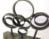 Atomic Sculpture, Industrial Sculpture, Reclaimed Steel Tabletop Sculpture, Minimalist Decor, Rustic Modern, Industrial Art, Circles