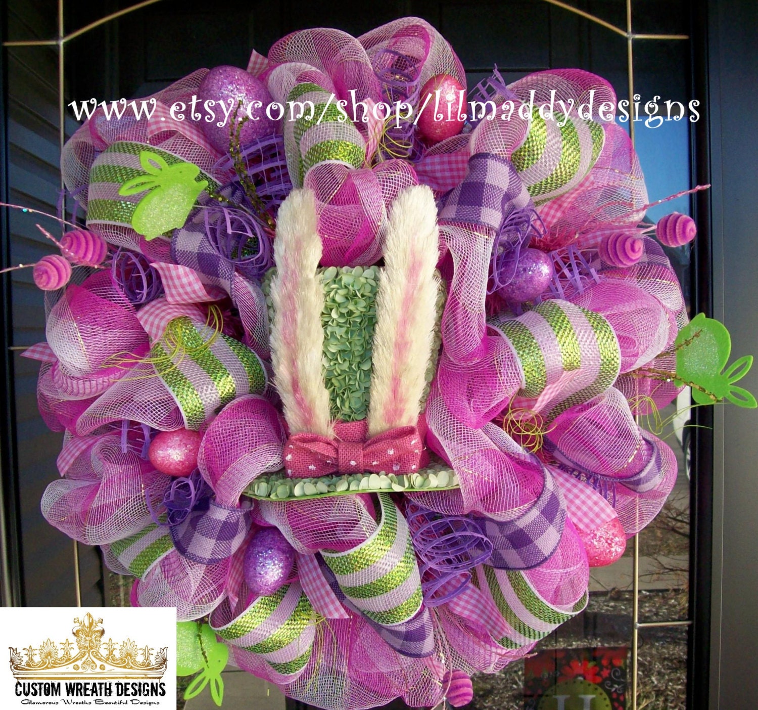 Whimsical Easter Green Hydrangea Bunny Hat Wreath