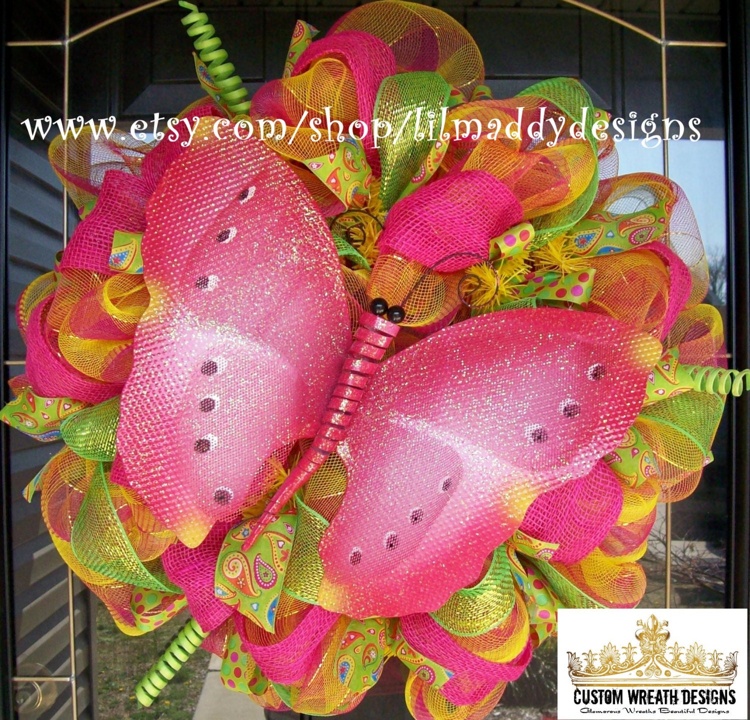 Summer Pink and Yellow Butterfly Wreath