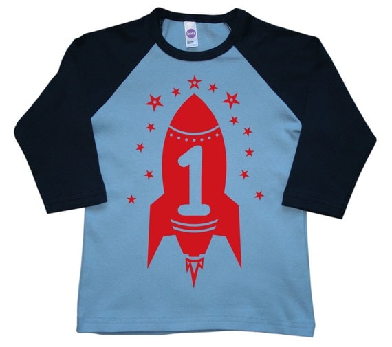 1st birthday shirts for boys Red Rocket American Apparel Raglan 3/4 Sleeve tshirt