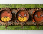 Recycled Art Assemblage  -  "Sanzaru"  -  Original Mixed Media