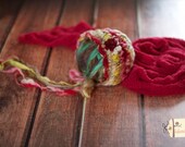 newborn handspun bonnet and knit stretch wrap set raspberry pink mulit in stock ready to ship photography prop