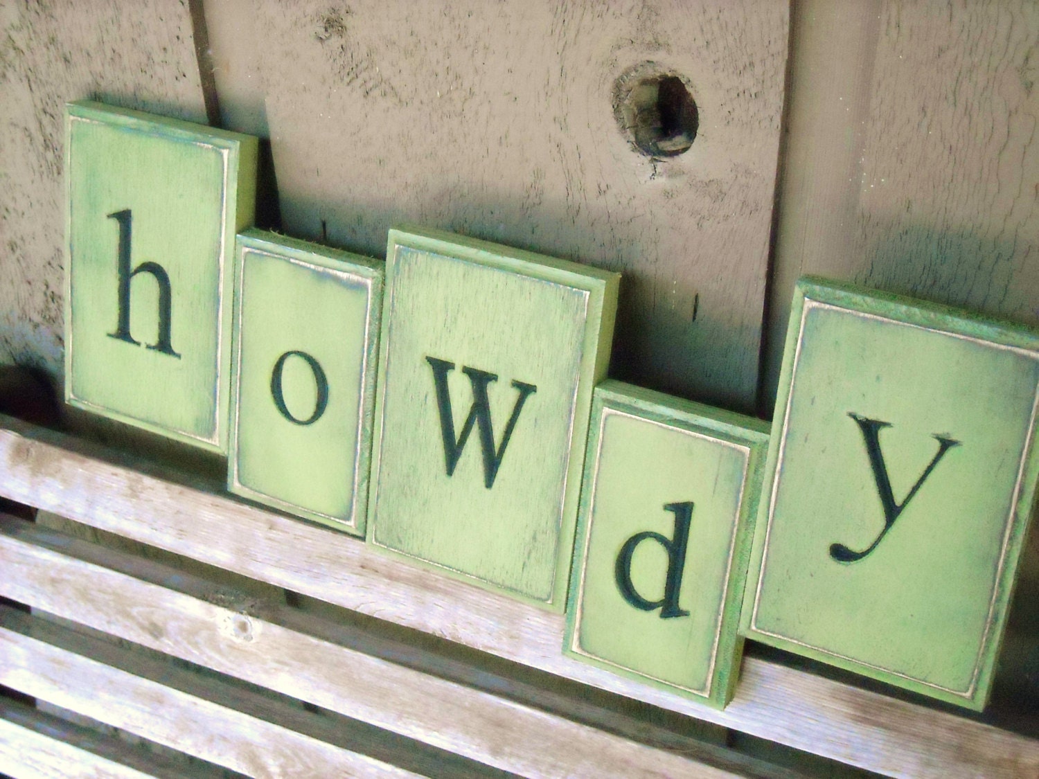 Wall decor greeting "howdy" carved wood tiles