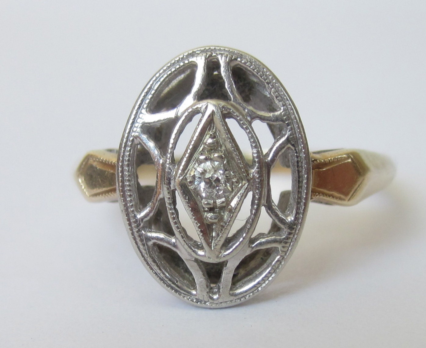 Antique ART DECO Old Mine Cut Diamond Engagement Ring 14K
