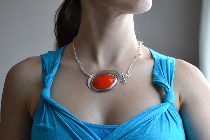 Enamel pendant on sterling silver chain