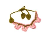 Cherry Blossom Necklace, Crochet Bib Necklace, Fiber Necklace, Green Leaves Necklace, Eco Friendly