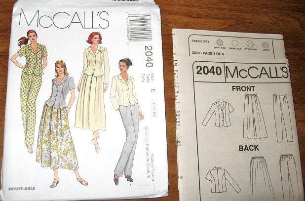 Plus Size Separates Vest Top with Princess Seams Pull on Skirt Pants Women's McCall's Sewing Pattern 2040 Bust 36 38 40 Factory Folds