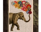 Elephant with Flowers - Love book print  - Elephant in love - Printed over vintage dictionary book page