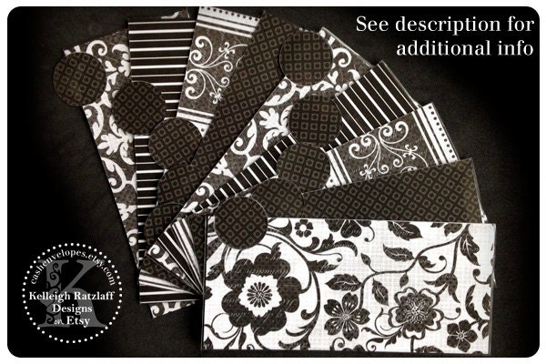LAMINATED Cash Envelope System in White and Black Floral (10 envelopes)