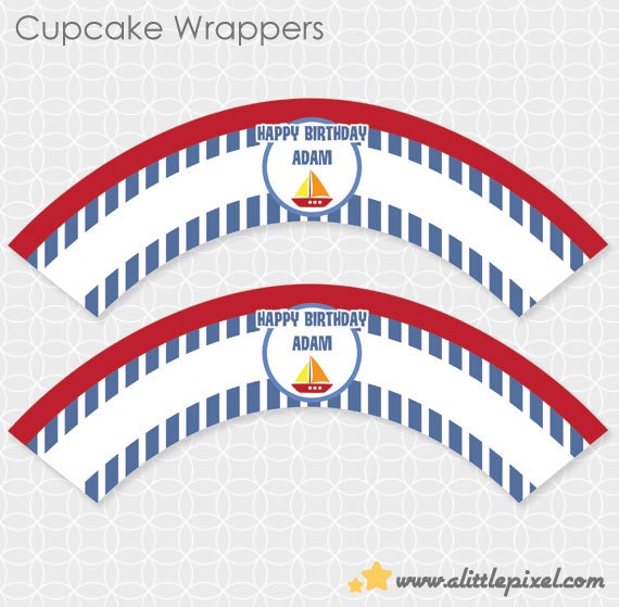 Sailboat Party Cupcake Wrappers - Personalized Printable Il_570xn