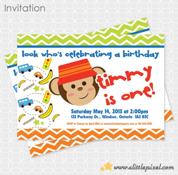 Monkey Boy Invitation - Personalized Printable Il_570xn