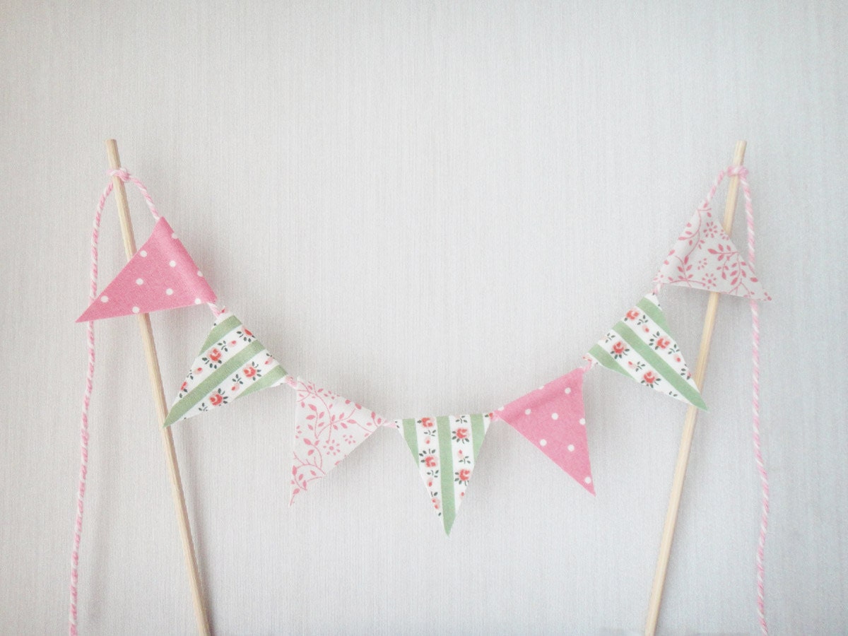 Cake Topper Bunting, Wedding Cake Topper, Bunting Cake Topper, Cake Bunting, Pink, Green