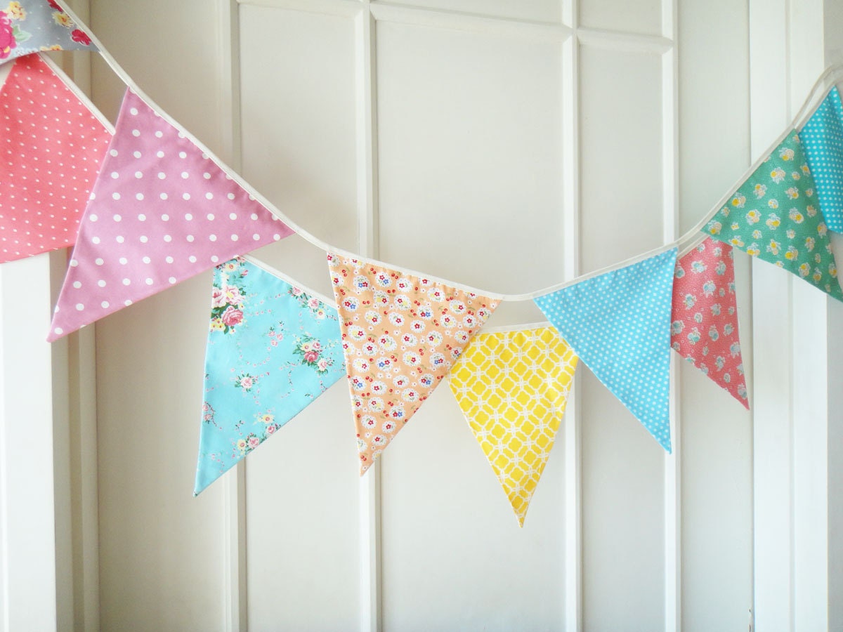 Spring Bright Fabric Banners, Wedding Bunting, Garland, Floral,Shabby Chic- 3 yards (2nd version)