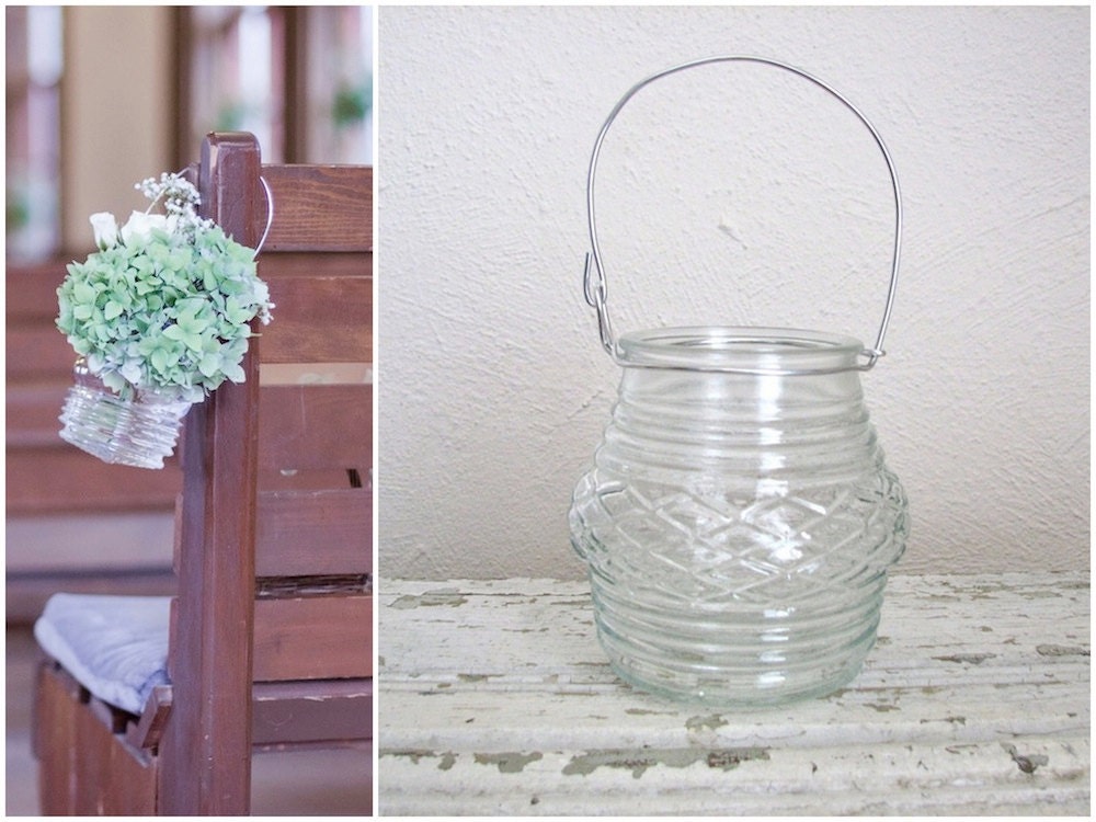Handmade Hanging Vase - vintage glass, wedding decoration, candle holder