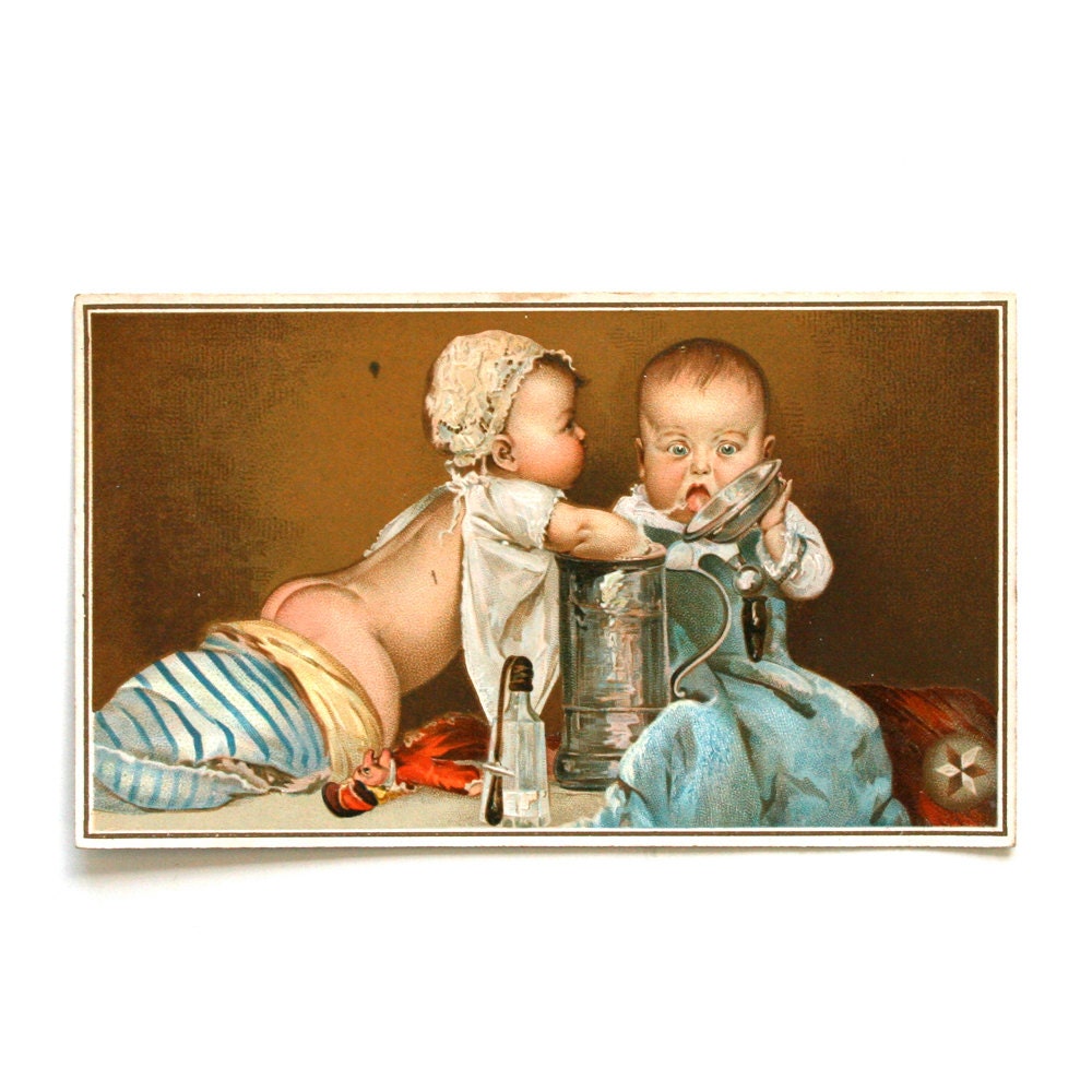 1890 Victorian Trade Card Babies Children / Gold Pastel / Blair