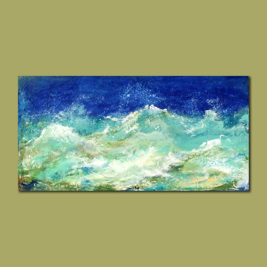 Abstract Wave Painting, Blues and Masculine Rustic, Large Contemporary Painting