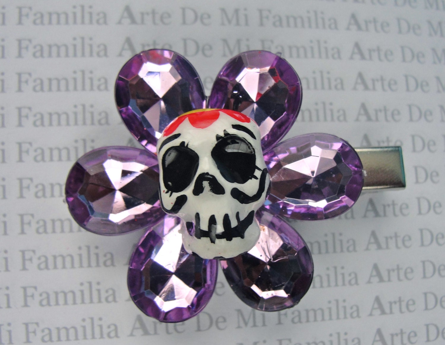 Lavender Purple Day of The Dead  Clay Sugar Skull Dia De Los Muertos Hair Mexican Rockabilly Art Clip Flower Bling