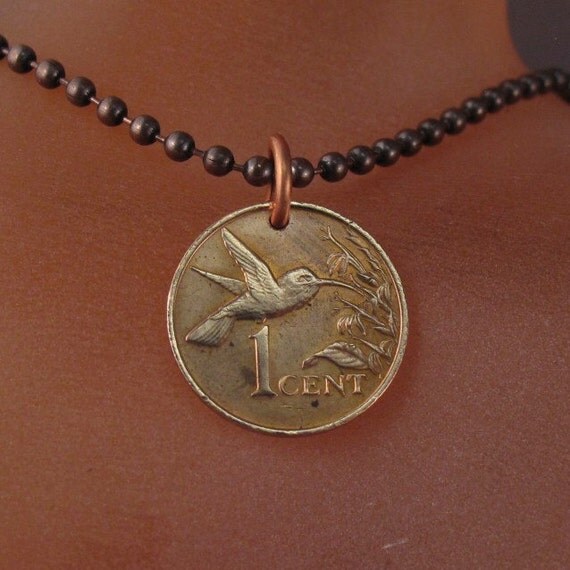 coin necklace jewelry HUMMINGBIRD COIN Trinidad by PartsForYou