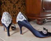 Size 7.5 Something Blue vintage lace wedding shoes embellished with vintage lace and crystal brooch Ready to Ship
