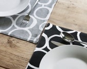 Reversible Placemats - Grey and Black with White Circles - Set of 2 - FREE US SHIPPING