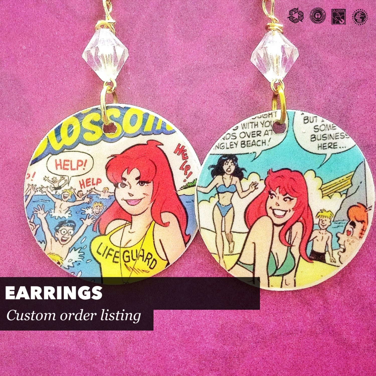 CUSTOM ORDER Earrings - Character or Photo of your choice - Free Domestic Shipping