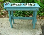 Elevated Dog Feeder - 2 Three Quart Bowl Pet Feeder Shabby Chic Turquoise, Copper Underlay, Large Dogs, Stainless Bowls Made to Order