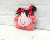 Small Pink Cloth Doll With Happy Face And Polka Dots "Hey, Judy" Handmade by GoHeyJudy