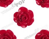 5 - Large Fuschia Red Flower Cabochons, Rose Shaped, 30 MM x 28 MM (R3-062)