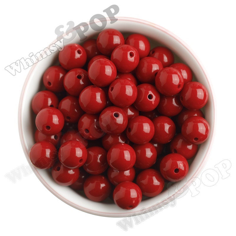 15 - Cherry Red Gumball Beads, Opaque Acrylic Round Beads, 16mm Beads, 2mm Hole