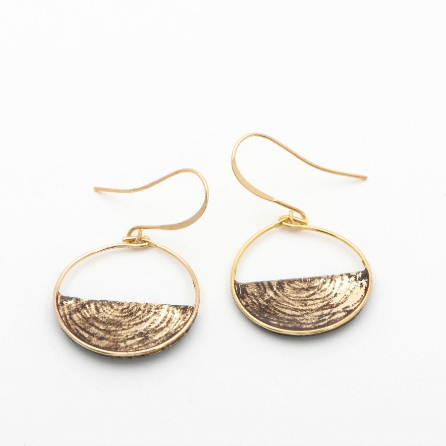 Circle Dangle Earrings, Paper Drop Earrings, Half Moon Earrings, Gold Hoops - efratim
