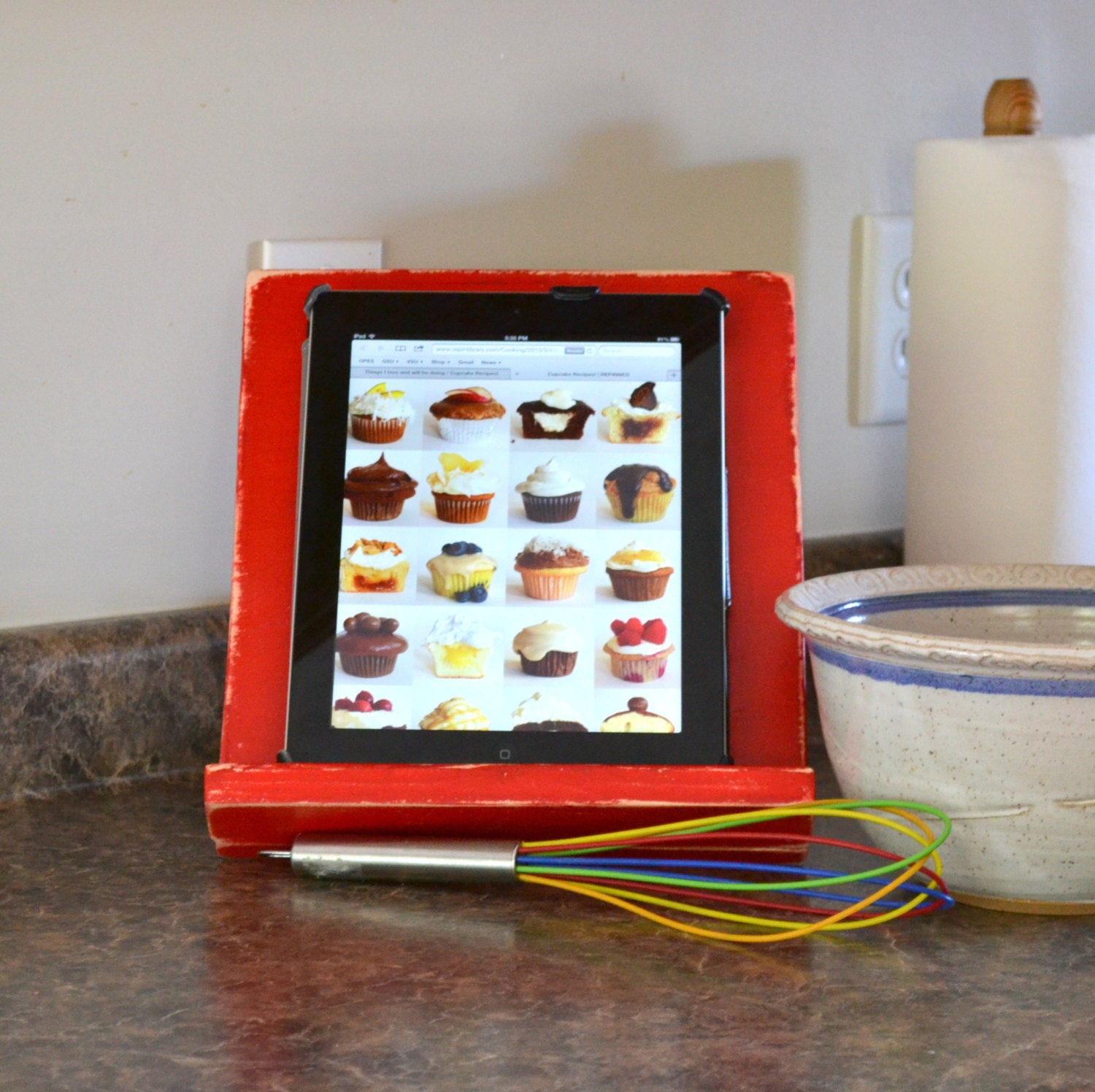 Wooden Tablet Stand, Cookbook Stand - Distressed, many colors available - iPad recipes