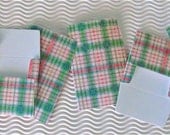 12 teeny tiny miniature square pink green plaid mini envelope note card sets stationery party favors weddings guest book table number