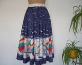 COTTON  SKIRT Vintage with Nautical Pattern/ size 36 EUR / green, navy, white, red, yellow, violet