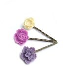 Flower Hair pins, ivory  Hair pins, lilac  Hair pins, purple Hair pins, wedding hair pins, bridesmaids
