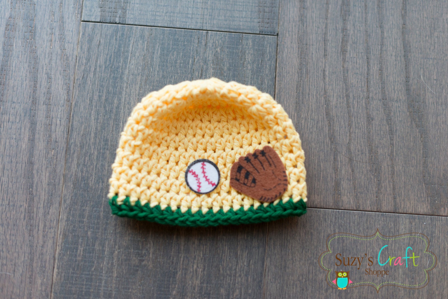 Yellow and Green Crochet Boys baseball Beanie- Newborn Ready to Ship