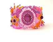 Seed bead bracelet, Beaded jewelry, Beadwork, Beaded bracelet cuff, pink bracelet, multicolor, happy, summer fashion