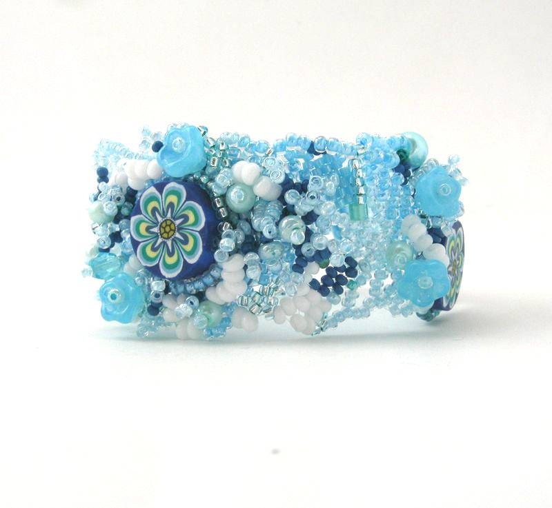 Beadwork bracelet, Beaded bracelet, Seed bead bracelet, Freeform bracelet,  Summer fashion, Beaded jewelry, Blue