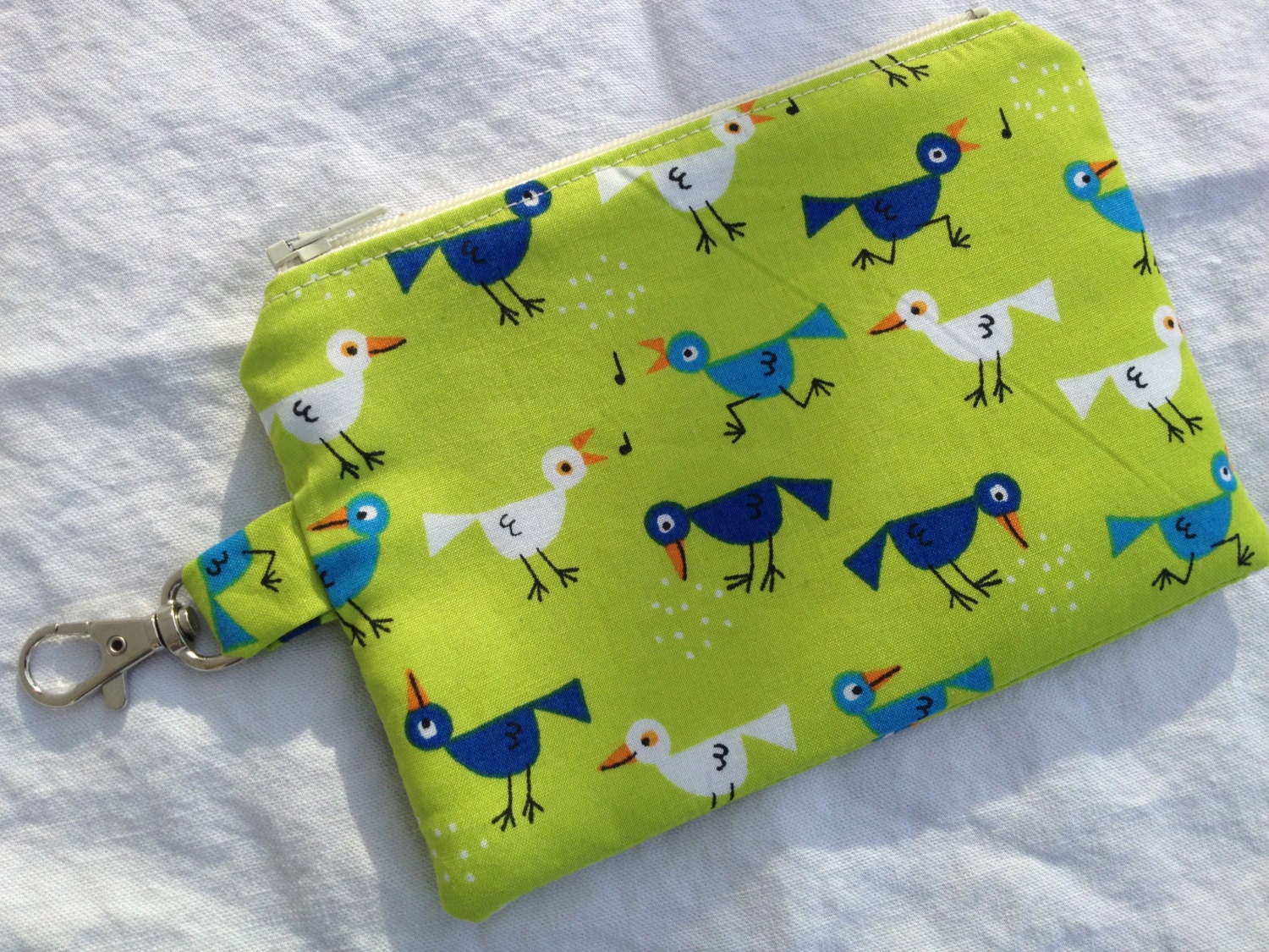 Playful Blue Birds Small Zippered Pouch