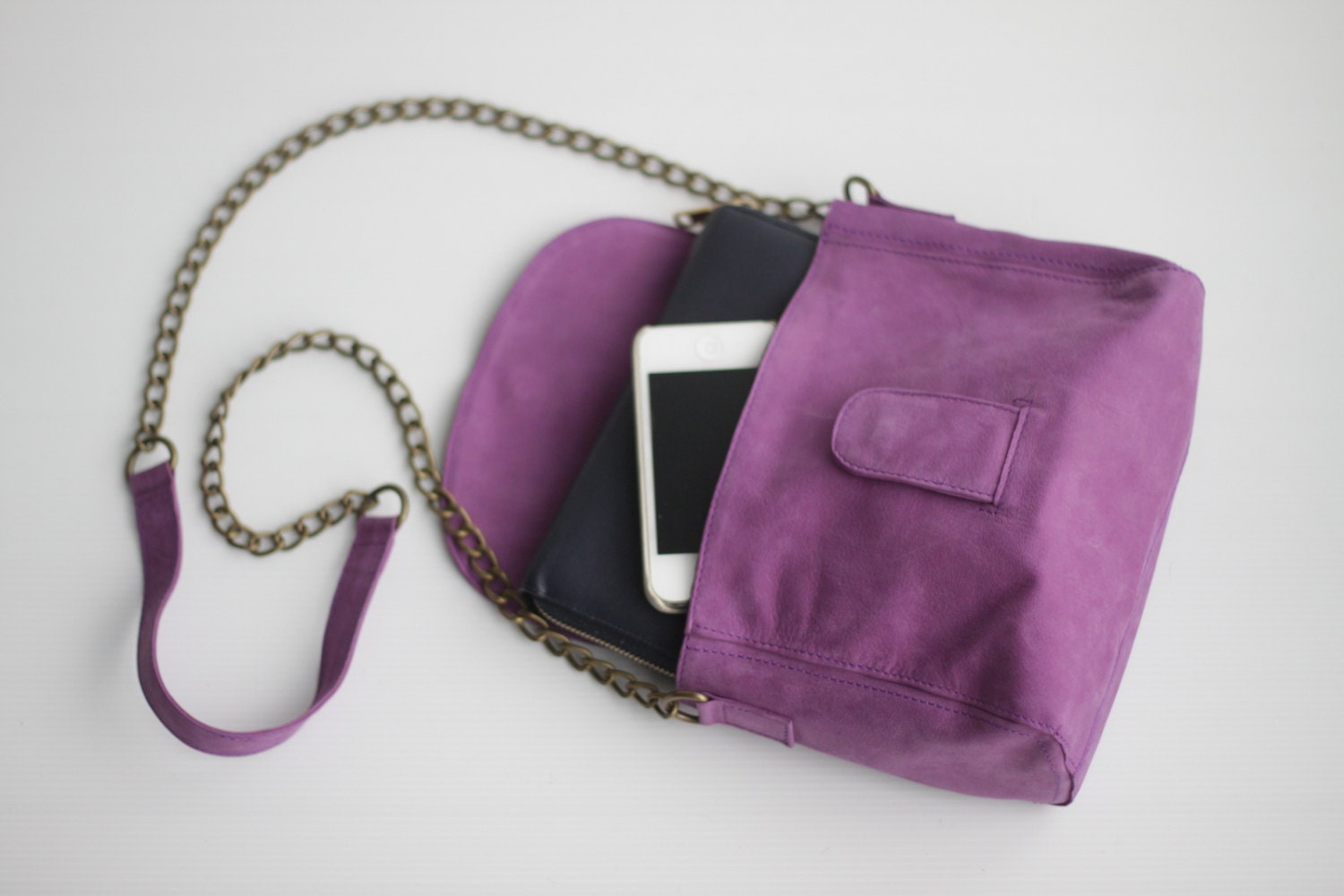 Mini Crossbody Bag with Chain and Leather Strap in Purple- The Roxy