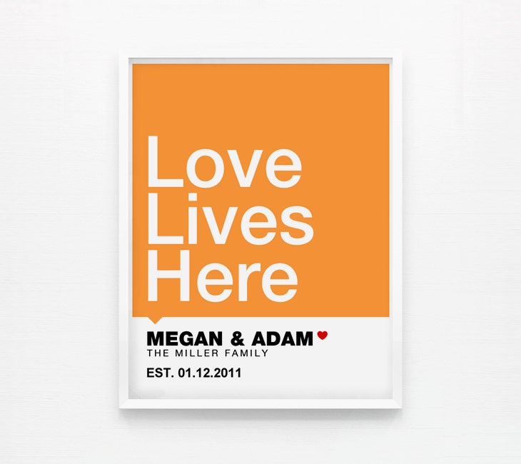 Personalized Modern House Warming Gift, Wedding Gift, Happily Ever After, Love Lives Here 8 x 10 Art Prints