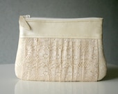 Bridal lace and leather Ruched clutch pleated lace pearl effect leather