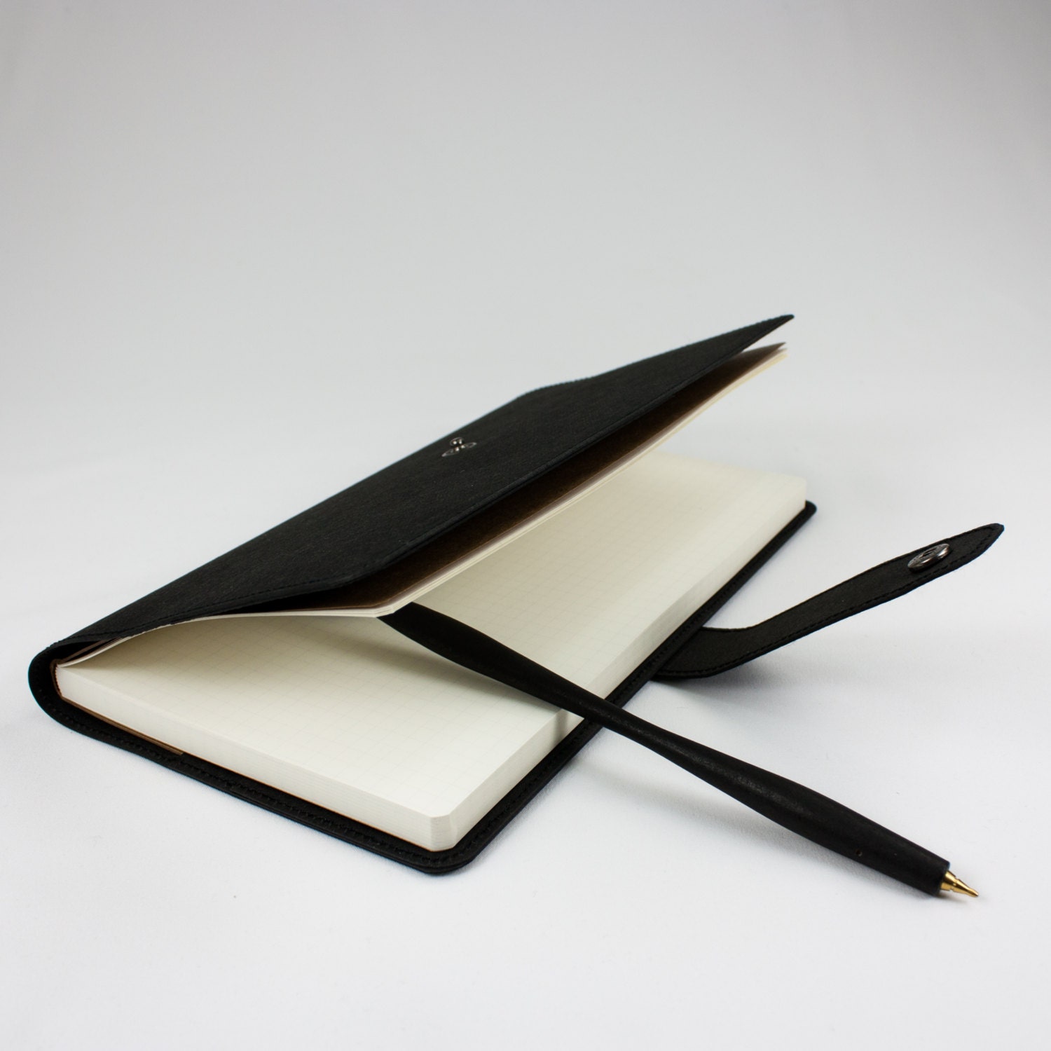 Button Closure Notebook Cover in Black Washable Kraft Paper