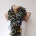 knitted ruffled scarf ,women hand knitted multicolor ruffle scarf ,fall colors ,green ,knitting scarves