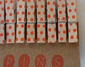 Mini Polka Dot Clothespins "Pumpkin" - Set of 10 Handstamped Clothes Pins