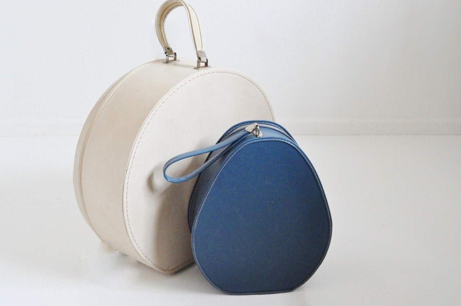 Off-White Round Suitcase - Mid-Century Luggage