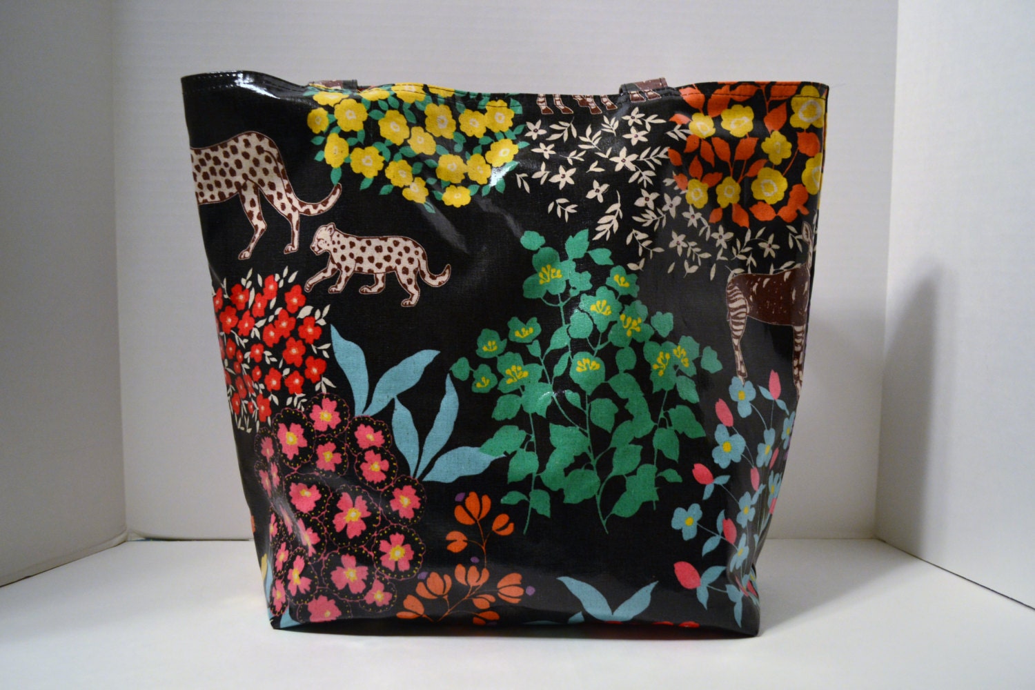 Tote Bag in Echino Laminated Bond Black Zebra Leopard Print