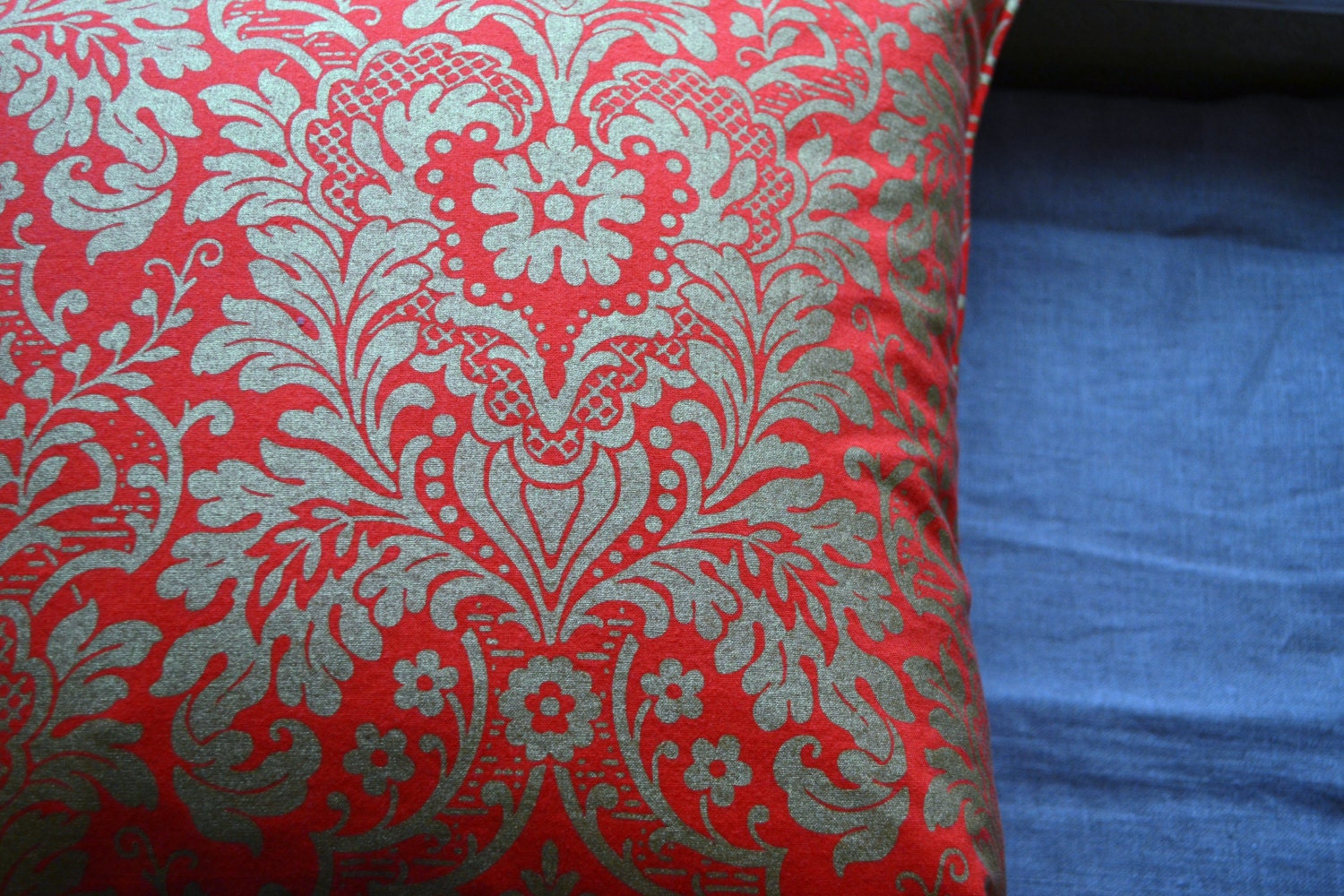 Pillow Cover 20" x 20" in a Gorgeous Orange Pumpkin with Beautiful Damask Pattern in Gold